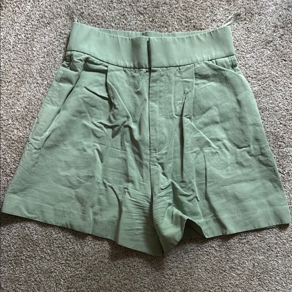 Zara High-Rise Sage Green Tailored Shorts